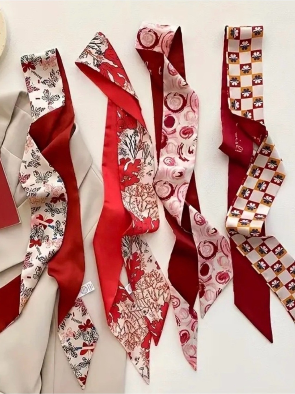 Set of 4 Silk Bag Twilly’s / Scarfs NEW